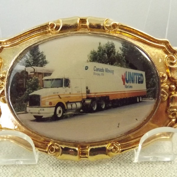 United Van Lines Brass Belt Buckle, Big Truck Buckle for a Big Trucker, Vintage Transportation Sector