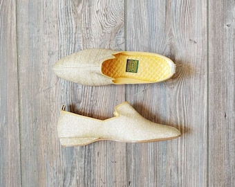 1960s Gold Lurex Lounge Slippers | Vintage Daniel Greene Deadstock Shoes, Size 6