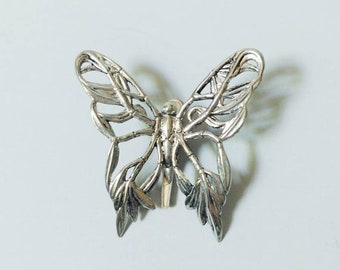 1980s John Hardy Butterfly Scarf Clip | Vintage 80s Art Nouveau Silver Tone Metal Insect Hair Barrette | Women's Accessories