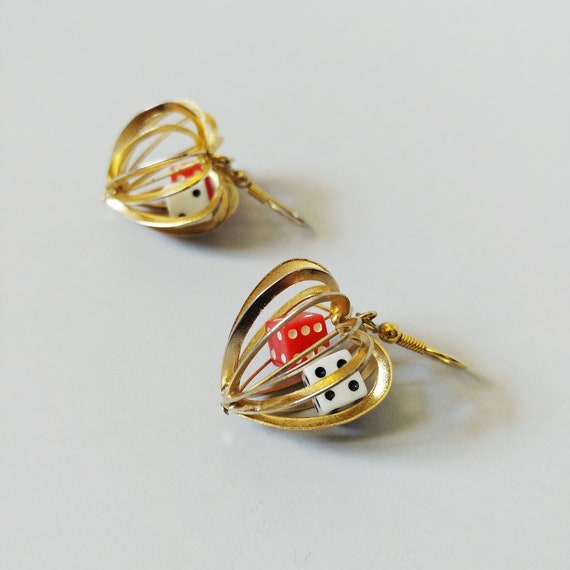 1960s Lucky Dice Cage Novelty Earrings | Vintage … - image 5