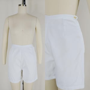 1950s Side Zip White Cotton Twill Shorts | Vintage 50s High Waist Shorts