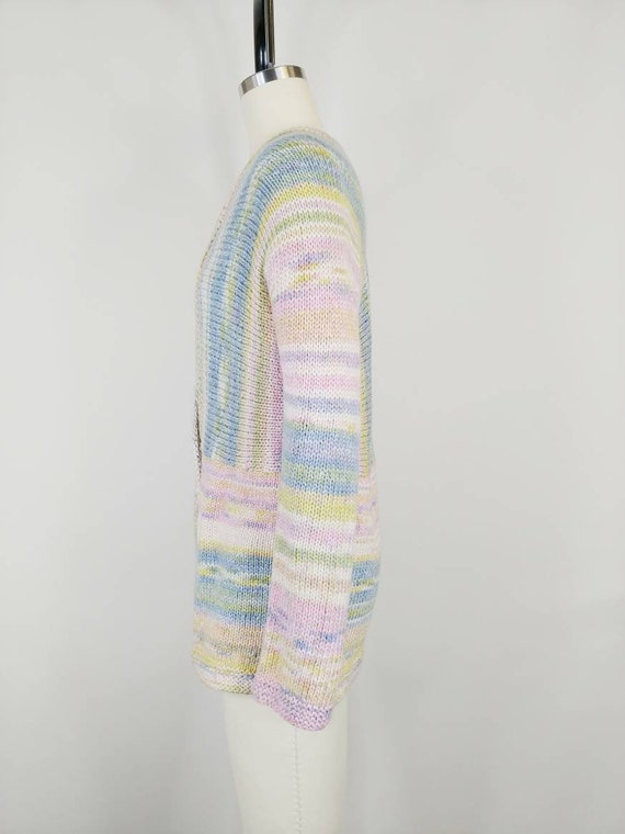 1970s Pastel Rainbow Hand Knit Cardigan | Vintage… - image 4