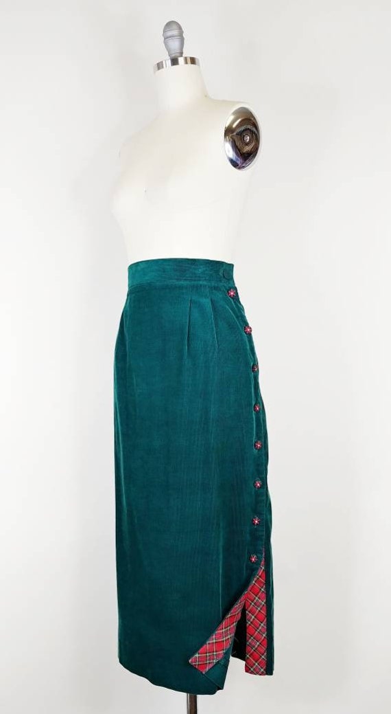 1990s Susan Bristol Pine Green Corduroy Skirt | V… - image 2