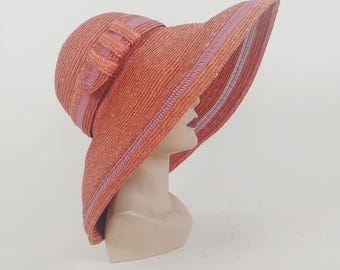 1960s Italian Straw Chenille Sun Hat | Vintage 60s Brimmed  display picture 1