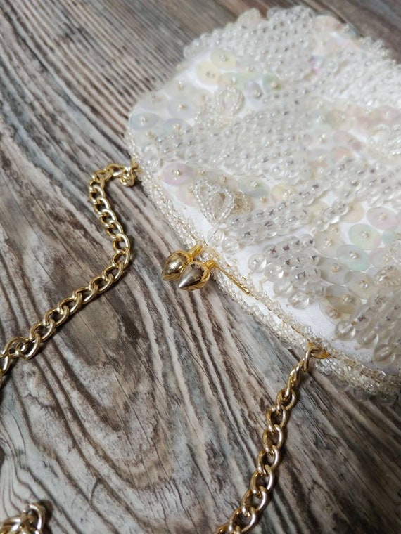 1950s Encore White Beaded Sequin Purse | Vintage … - image 3