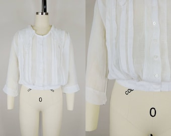 1910s Edwardian White Cotton Batiste Shirtwaist | Antique Lace Blouse | Women's Clothing