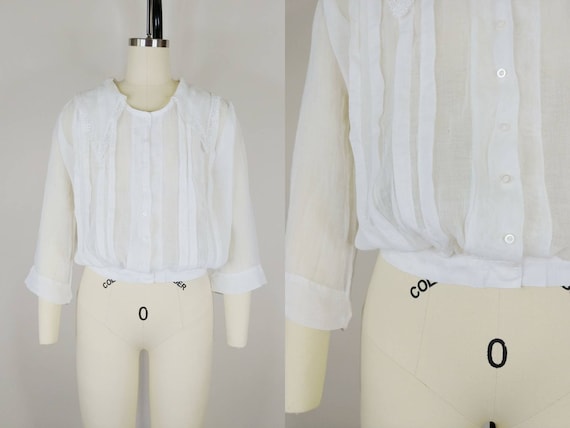 1910s Edwardian White Cotton Batiste Shirtwaist |… - image 1