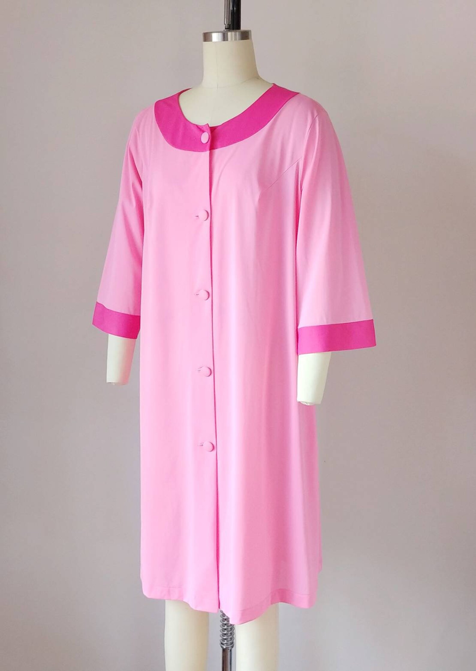 1960s Pink Colorblock Housecoat Vintage 60s Nylon Robe | Etsy