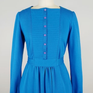 1970s Lanz Originals Blue Knit Dress | Vintage 70s Long Sleeve Dress