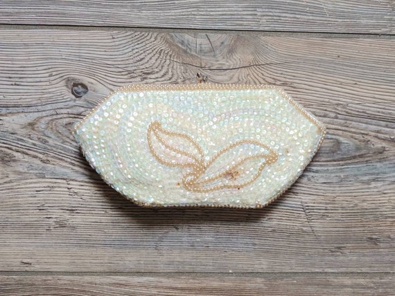 1960s Faux Pearl Sequin Beaded Purse | Vintage 60… - image 2