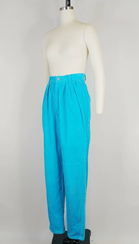 1980s Esprit Teal Blue Corduroy Pants | Vintage 8… - image 4