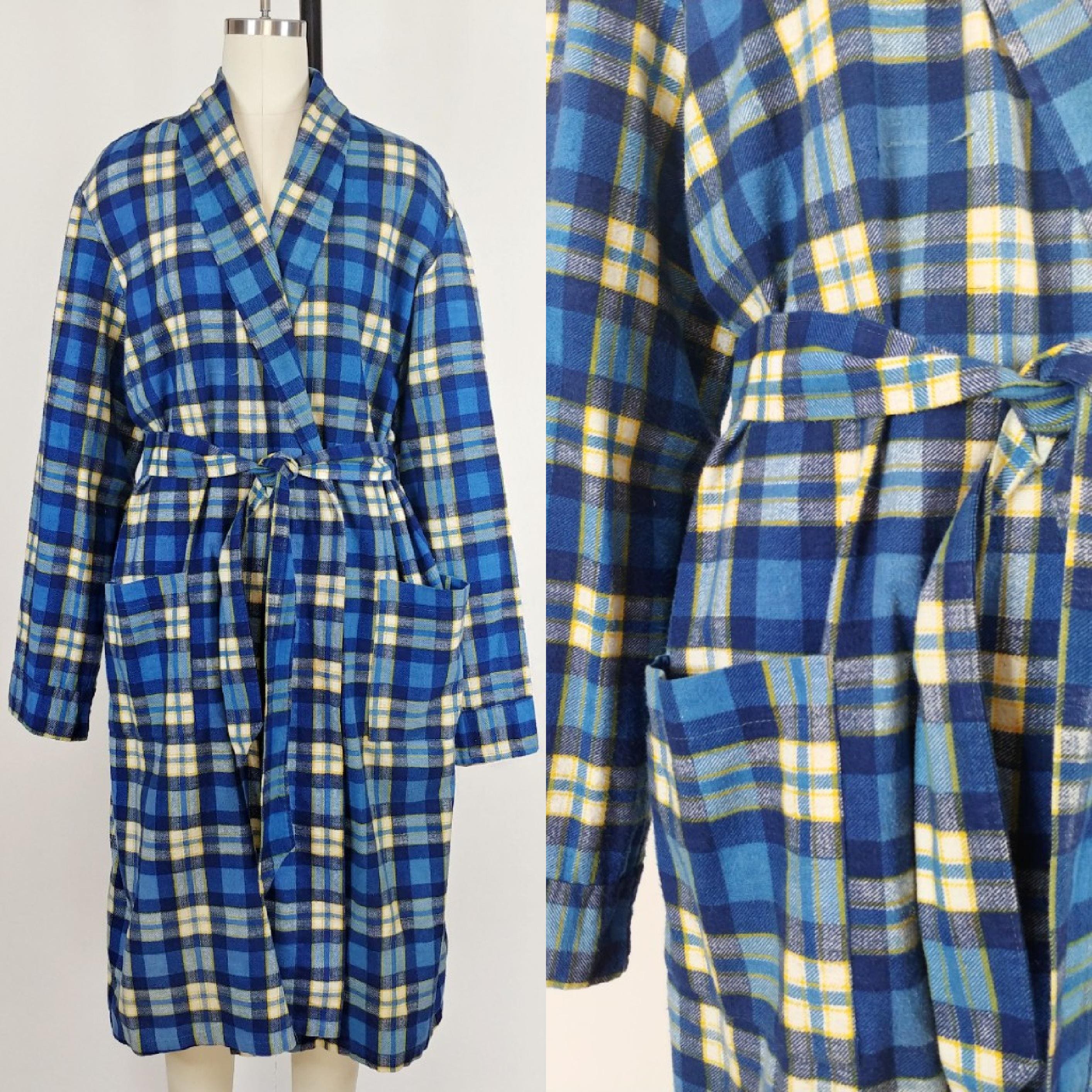 1960s Men's Plaid Flannel Robe | Vintage 60s Smoking Robe - Etsy