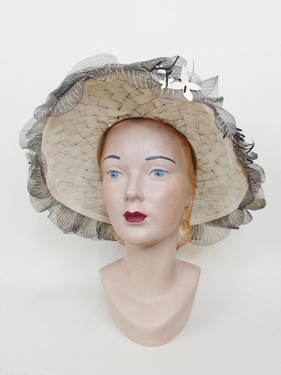 1960s Lisa Butterfly Raffia Brimmed Hat | Vintage… - image 2