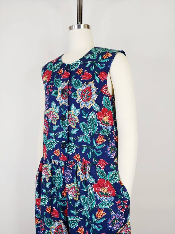 1990s Floral Garden Print Cotton Jumpsuit | Vinta… - image 5