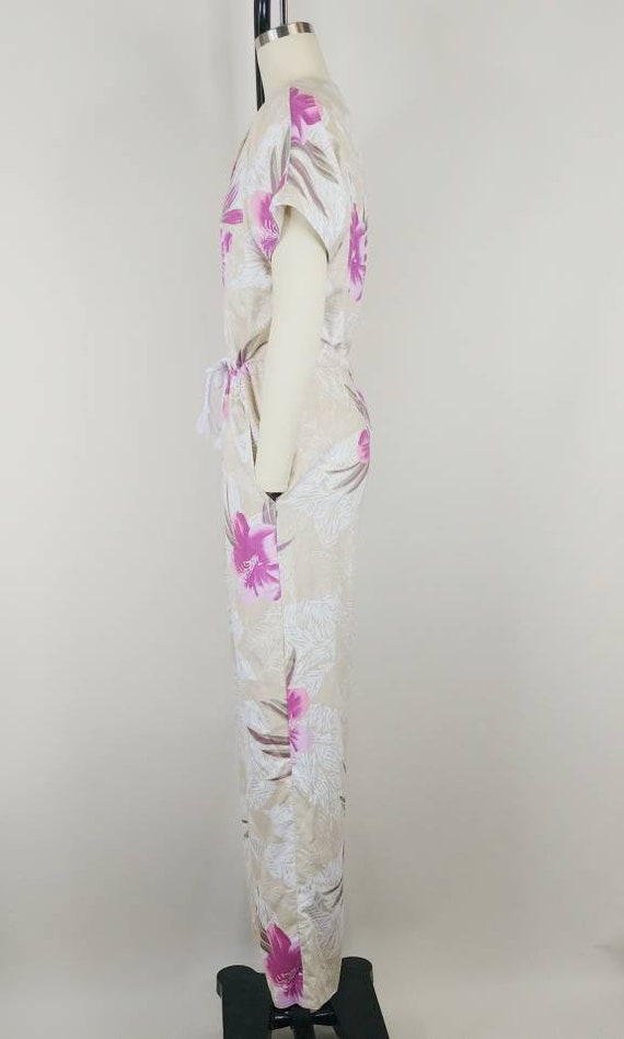 1980s Hibiscus Tropical Floral Cotton Jumpsuit | … - image 7