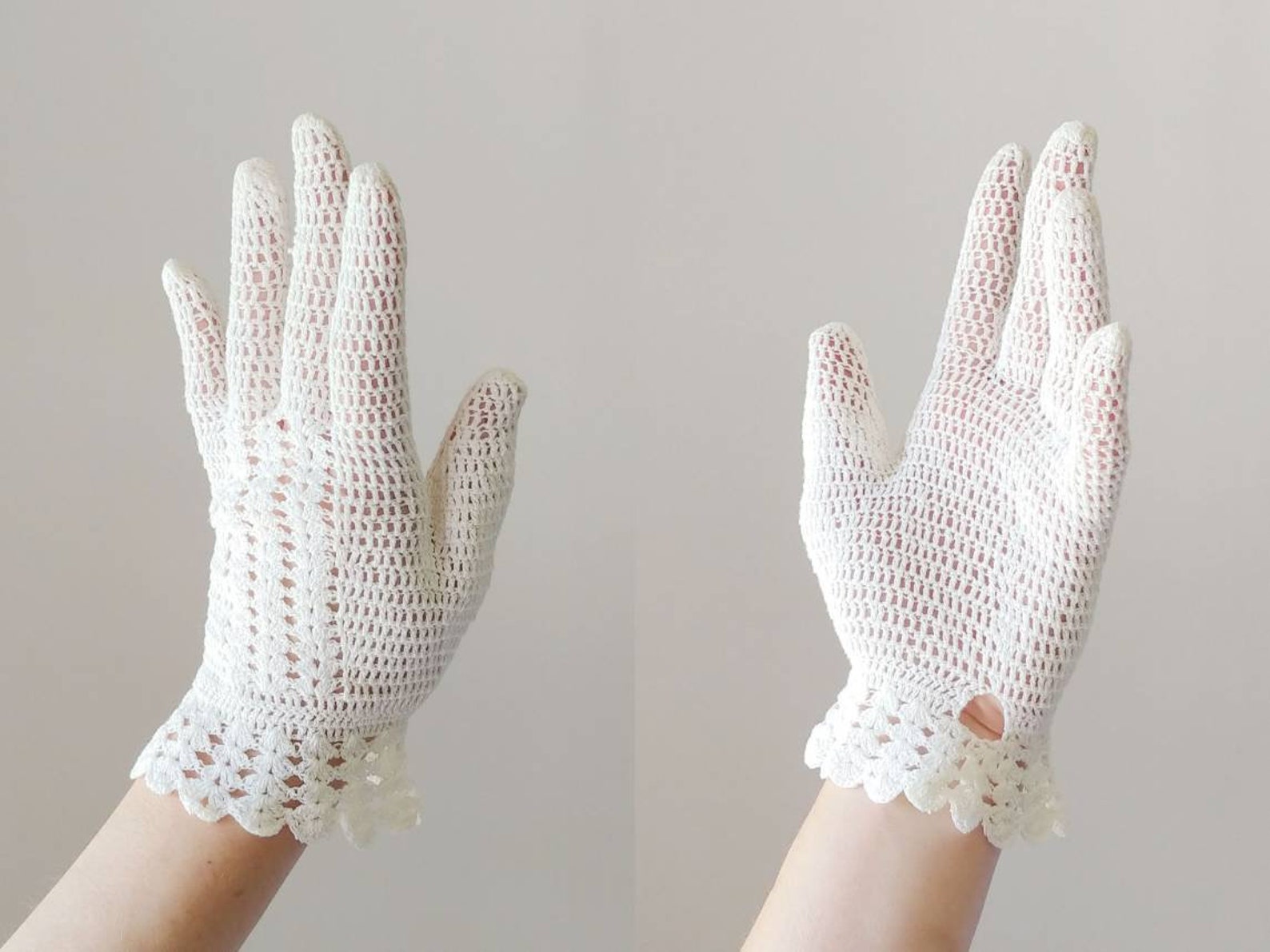 1950s White Cotton Crochet Gloves Vintage 50s Wrist Gloves Etsy