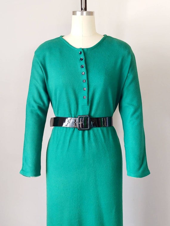 1970s Emerald Green Knit Henley Dress | Vintage 7… - image 9
