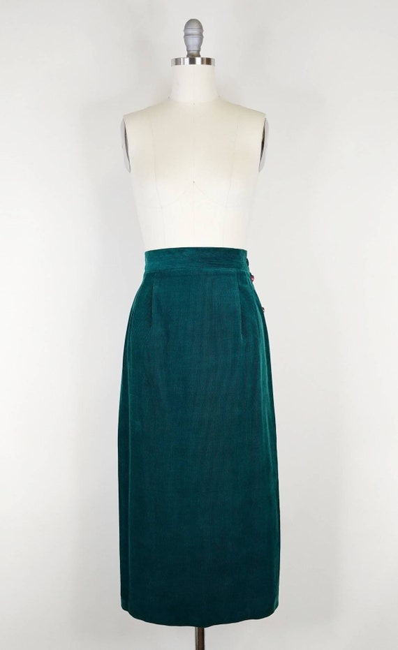 1990s Susan Bristol Pine Green Corduroy Skirt | V… - image 4