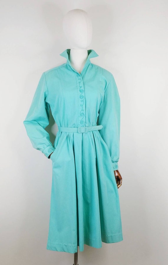 1980s Willi of California Mint Green Cotton Dress… - image 2