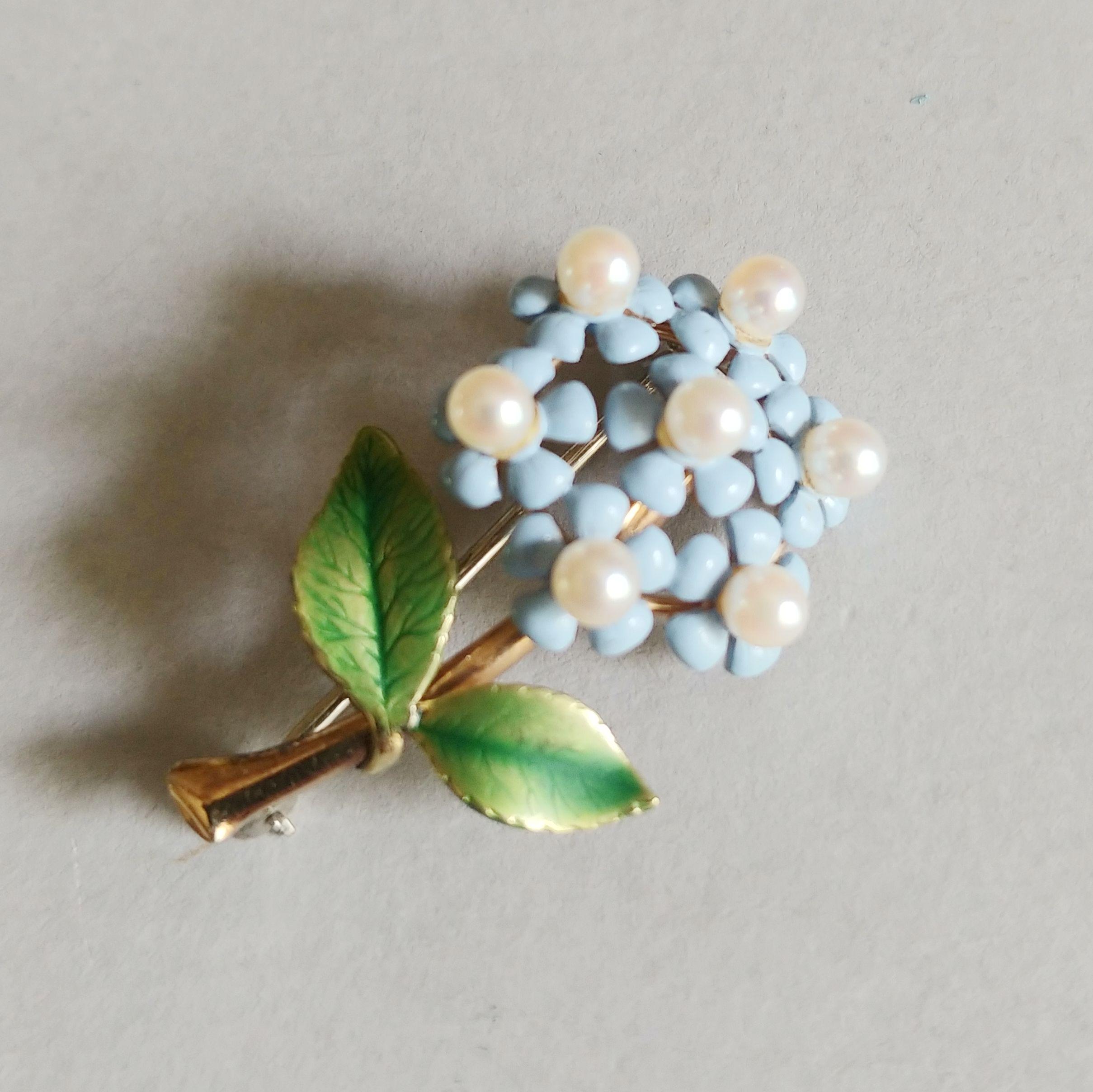 Broche Antique Victorienne En émail Et Perles - Bijou De Deuil Floral, époque 1837-1901