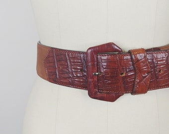 1980s Campaign Brown Suede Waist Belt | Vintage 80s Wide Leather Belt 26 Waist