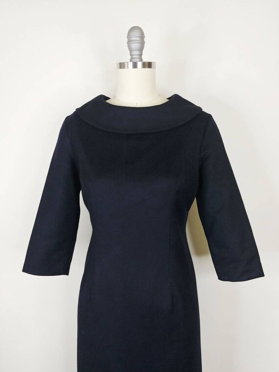 1960s Black Wool Wiggle Dress | Vintage 60s Rolle… - image 3