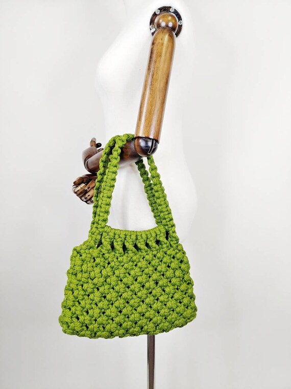 1970s Avocado Green Macrame Hippie Shoulder Bag  … - image 2