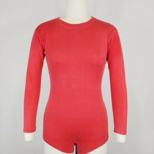 1950s Red Dance Leotard | Vintage 50s Cotton Knit Long Sleeve Gym Suit | Women's Athletic Sportwear Dance Costume