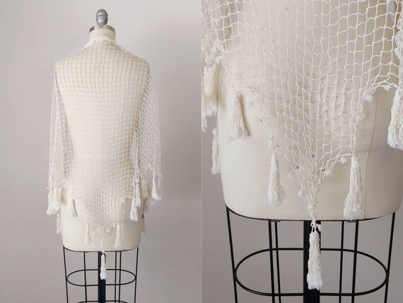 1930s Cape Cod Fishnet Shawl | Vintage 30s Fishnet