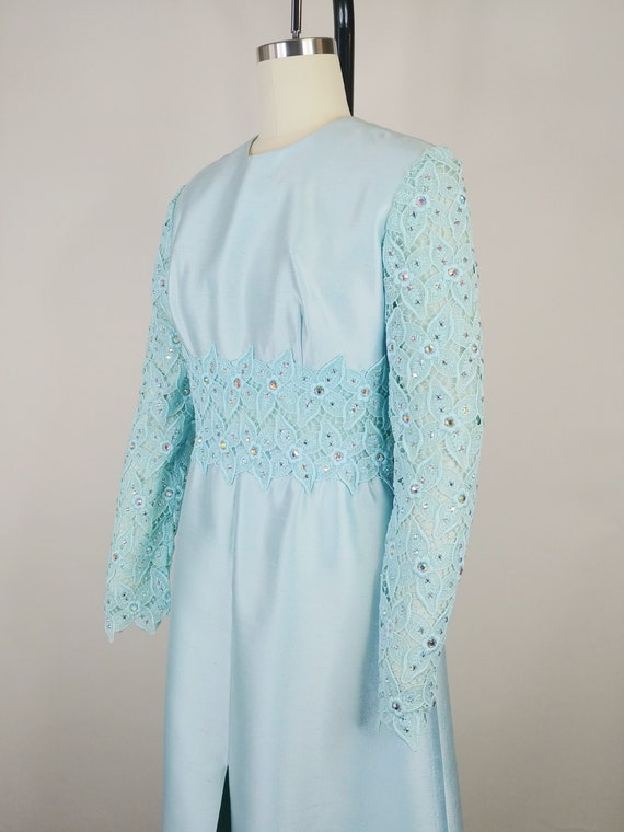 1960s Montaldo's Ice Blue Shantung Evening Dress … - image 6