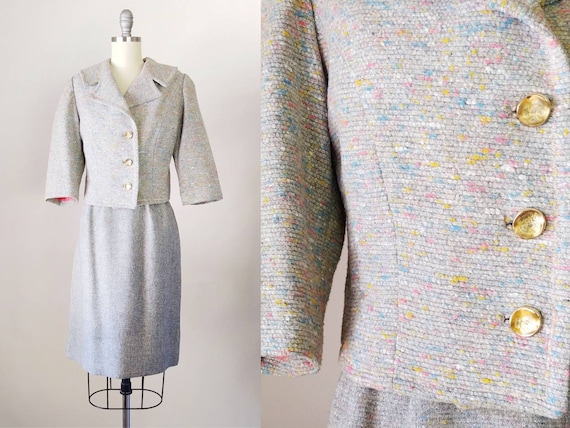 1960s Grey Candy Colors Flecked Secretary Suit | V