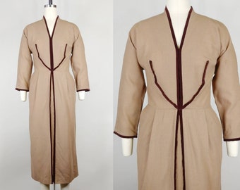 1950s Dorothy O'Hara Camel Brown Wool Crepe Wiggle Dress | Vintage 50s Dolman Sleeve Sheath Dress | Women's Clothing XS 25 Waist