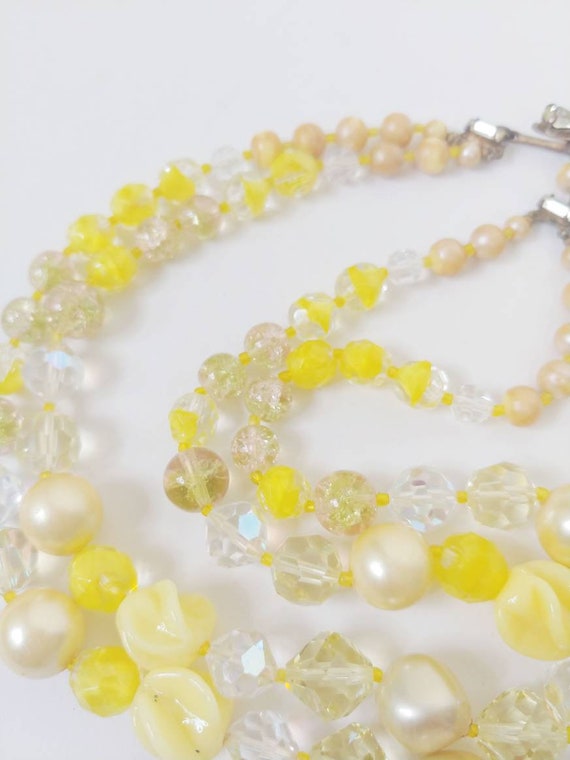 1960s Yellow Glass Crystal Two Strand Tiered Bead… - image 8