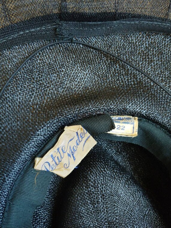 1940s Petite Modes Black Straw Picture Hat | Vint… - image 10