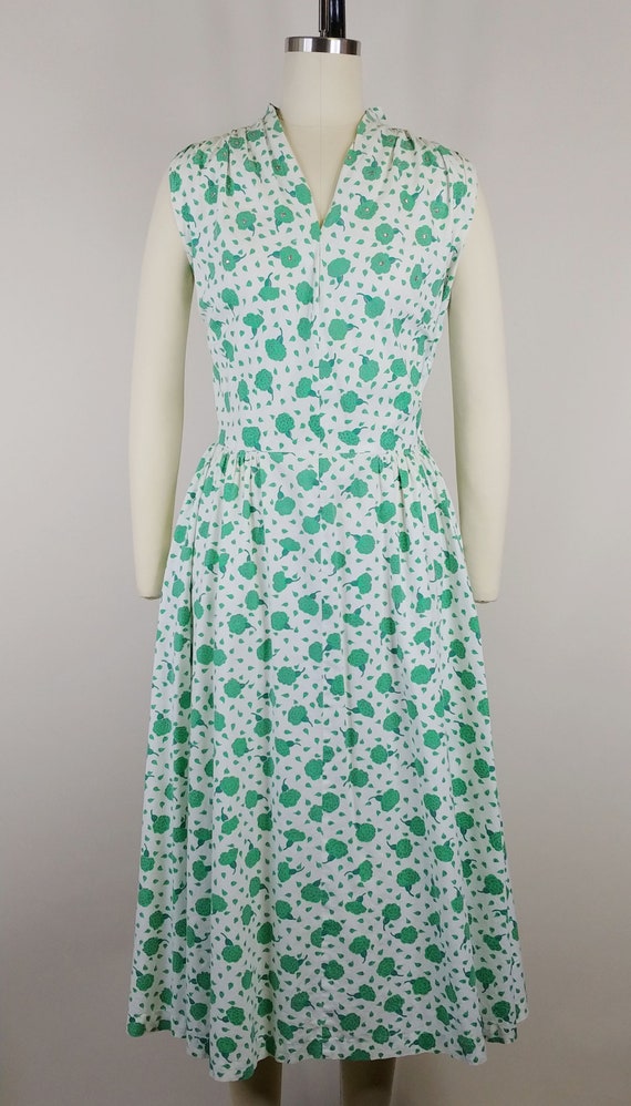 1950s Hope Reed Green and White Floral Dress | Vi… - image 2