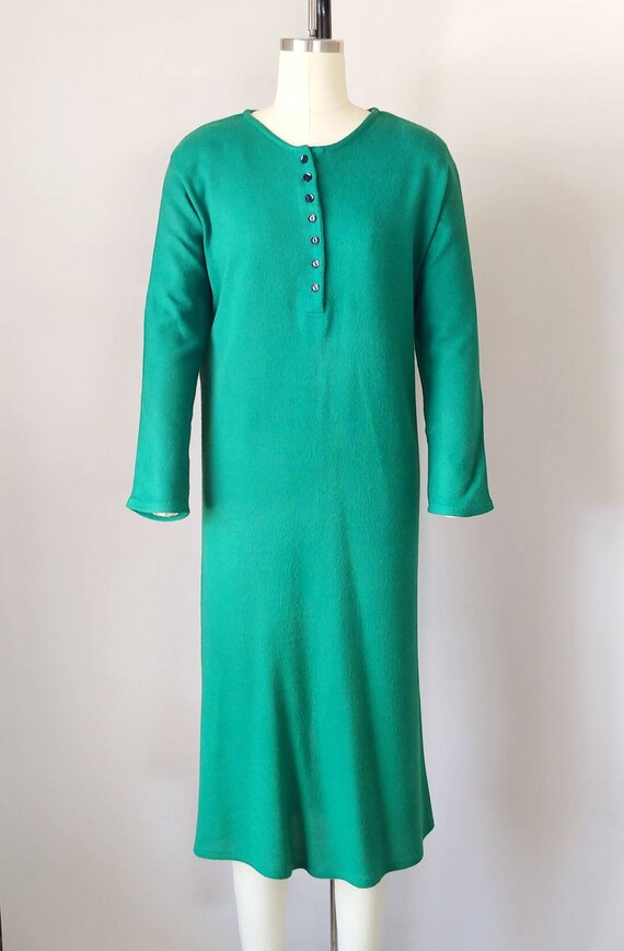 1970s Emerald Green Knit Henley Dress | Vintage 7… - image 10