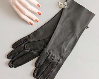 1950s Deadstock Black Leather Driving Gloves | Vintage 50s Wear Right Gloves Size 6