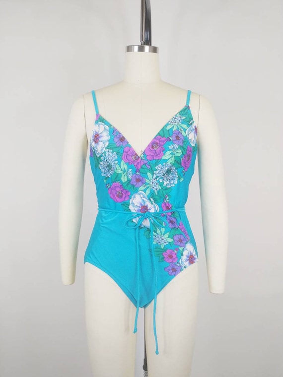 1980s Swimsuit Set | Vintage 80s Teal Blue Ocean … - image 2