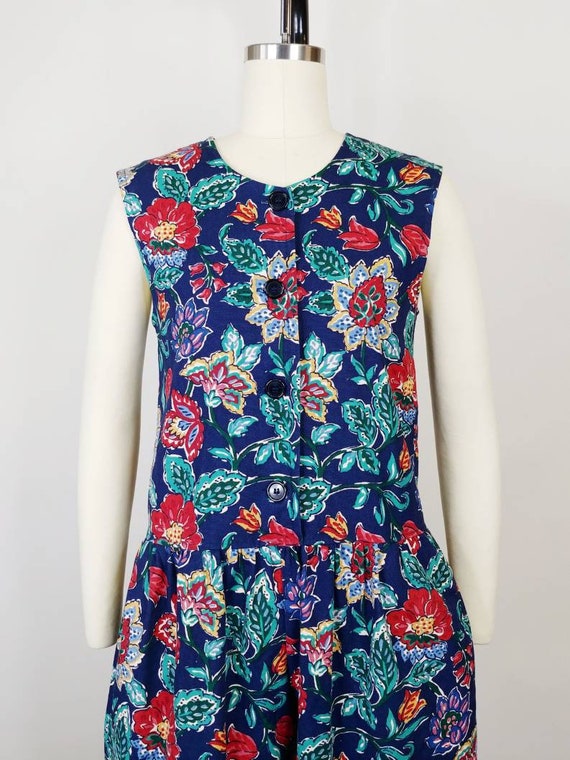 1990s Floral Garden Print Cotton Jumpsuit | Vinta… - image 3