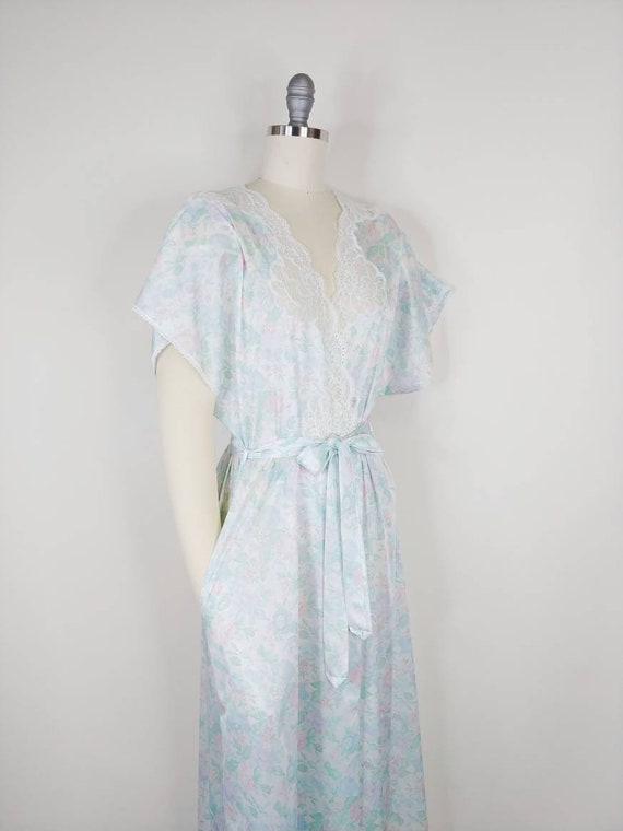 1980s Rose Print Floral Nylon Robe | Vintage 80s … - image 7