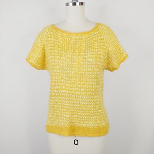1960s Yellow Ribbon Hand Knit Pullover Sweater | Vintage 60s Short Sleeve Top