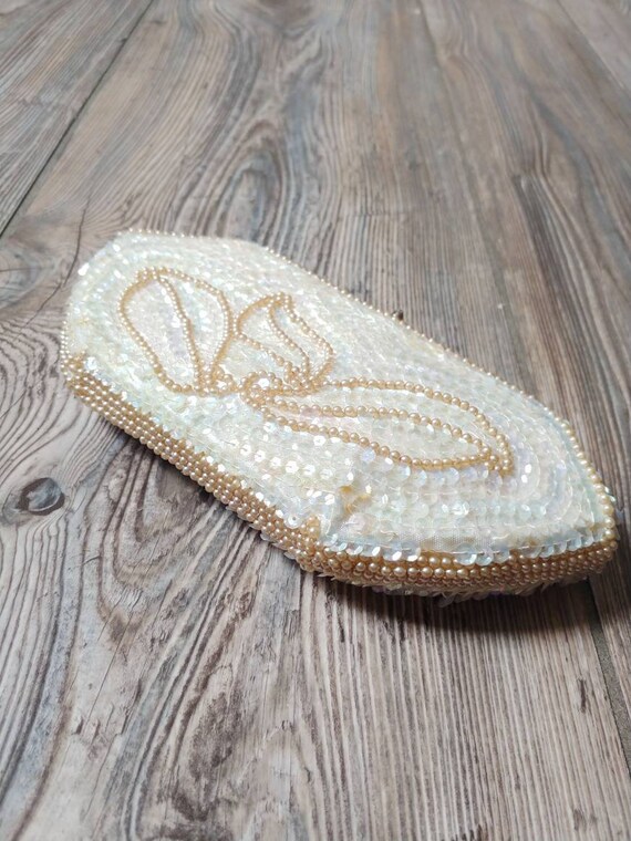 1960s Faux Pearl Sequin Beaded Purse | Vintage 60… - image 3