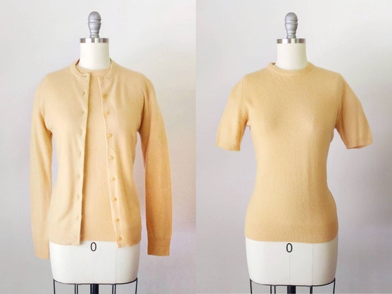 1950s Mustard Gold Cashmere Cardigan Set | Vintage