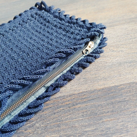 1940s Navy Blue Crochet Clutch | Vintage 40s Larg… - image 4