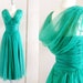 1950s Emerald Green Ballgown | Vintage 50s Bright Green Nylon Chiffon Formal Dress | Women's Prom Dress XXS 