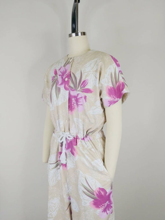 1980s Hibiscus Tropical Floral Cotton Jumpsuit | … - image 6