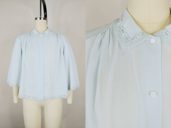 1960s Shadowline Light Blue Nylon Bed Jacket | Vi… - image 1