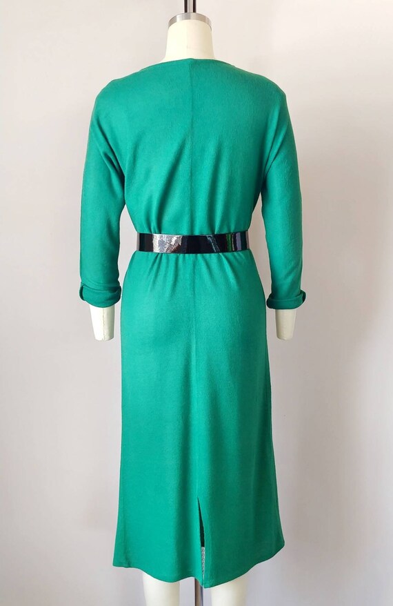 1970s Emerald Green Knit Henley Dress Vintage 70s L… Gem