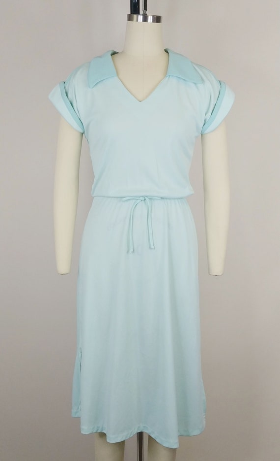 Vintage 1970s Mint Green Polyester Knit Dress - image 2