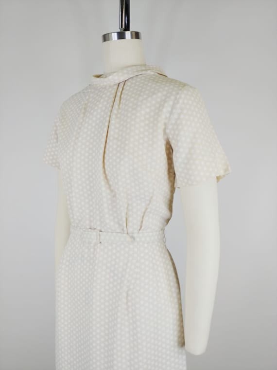 1950s Polka Dot Wiggle Dress | Vintage 50s Beige … - image 6